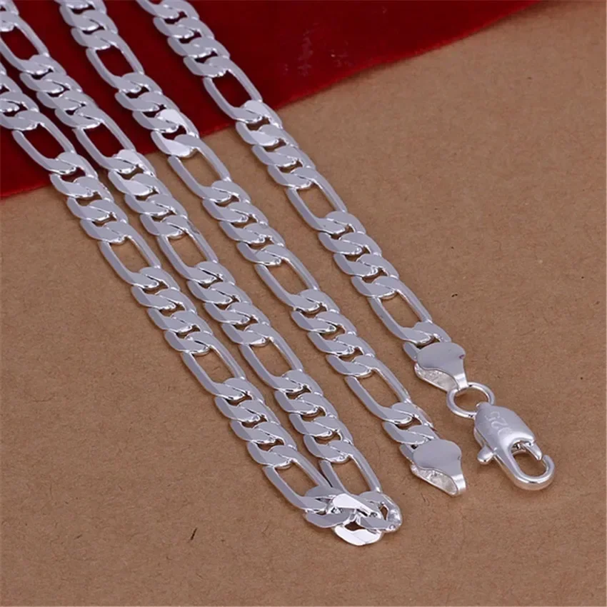 Wholesale High Quality Mens 6MM Flat Chain Silver  Plated Necklace Fashion Jewelry Women Men Wedding Gift N032