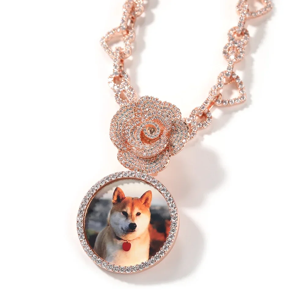 Collier pendentif photo mémoire de fleur rose personnalisé, cadeau de bijoux pour femmes et enfants