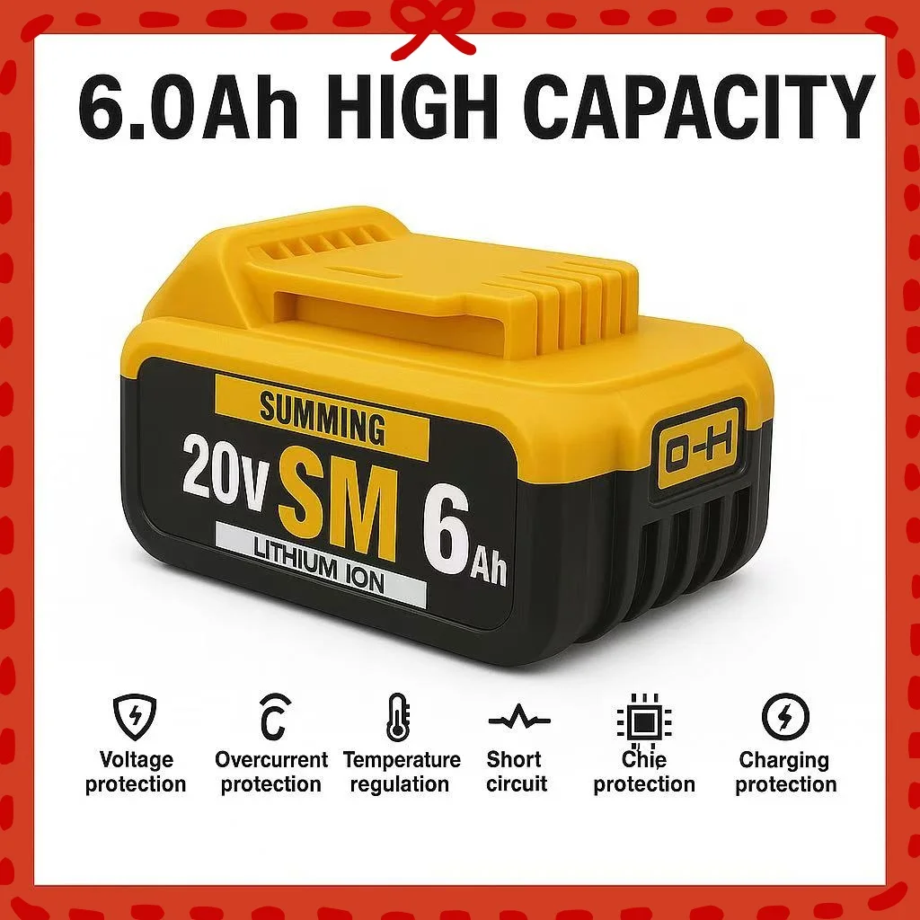 

20V 6.0AhFor Dewalt DCB200 Replacement Battery Compatible withFor Dewalt 20V Tools DCB120 DCB182 DCB205DCB206 Battery