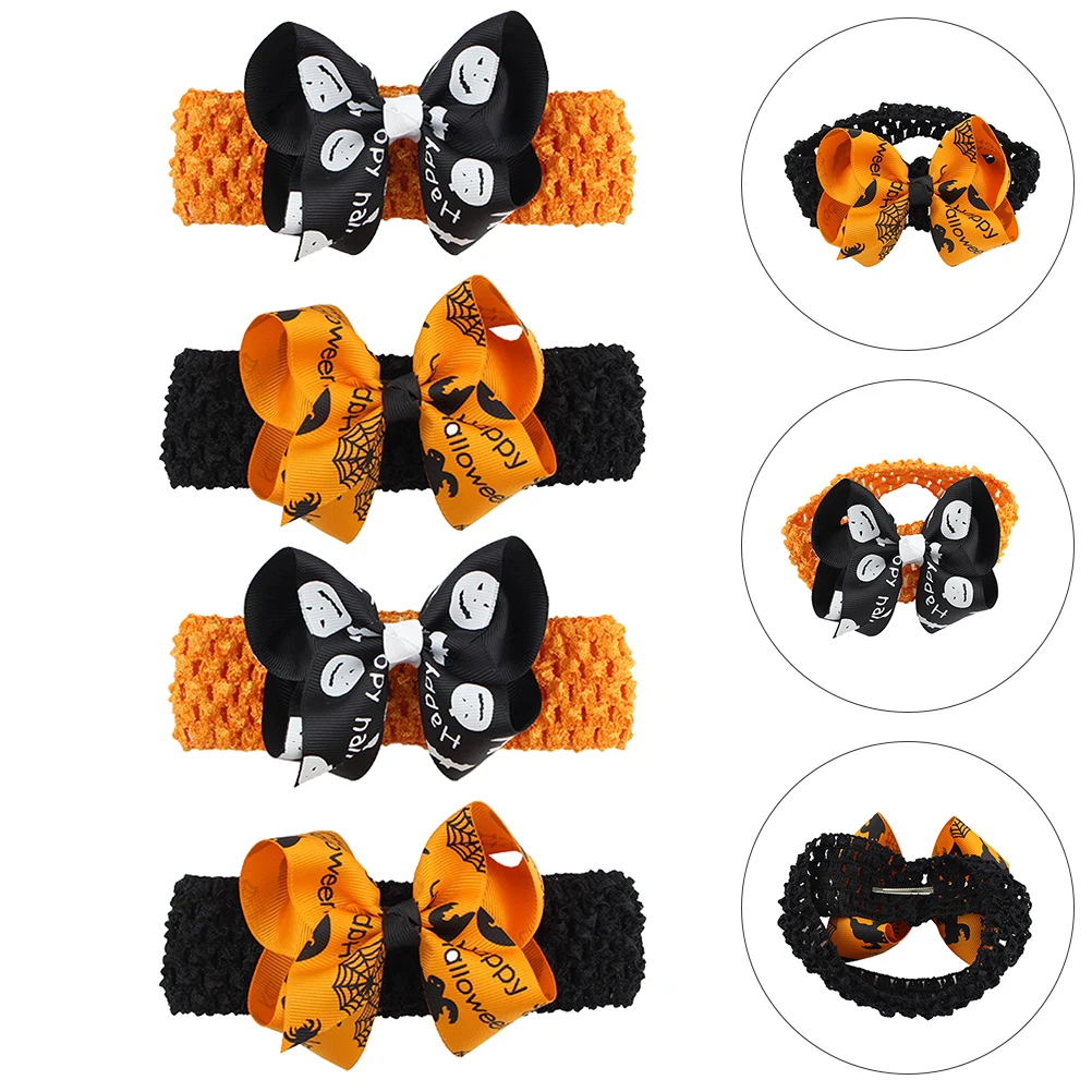 

4Pcs Baby Halloween Headbands Elastic Bow Hairbands Stretchy Kids Hair Accessories Newborn Photoshoot Children Headdress Party