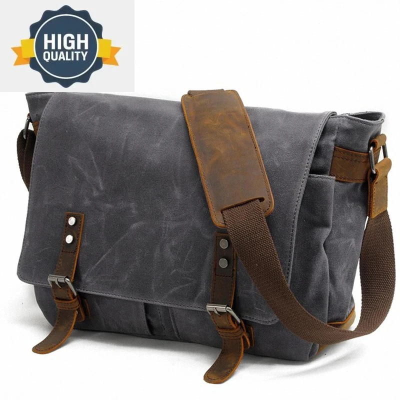 

Fashion Thick New Wax Canvas Men Shoulder bag Messenger Crossbody Bag Vintage male Leisure Sling Casual Boy