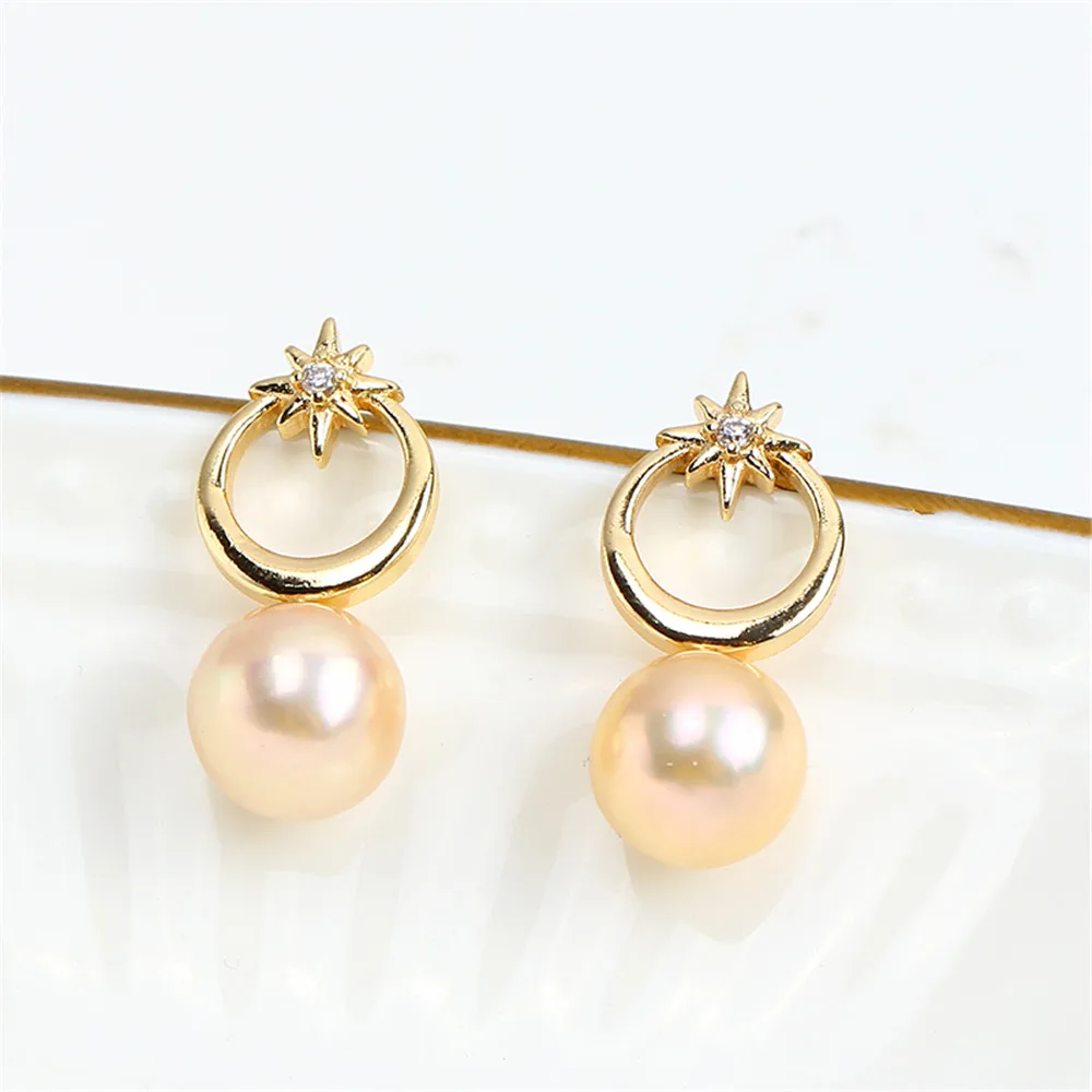 

S925 Silver Needle Made In China 14k Gold-wrapped Gold-injected Small Round Ring Pearl Zircon DIY Empty Lug Earrings Gift-giving