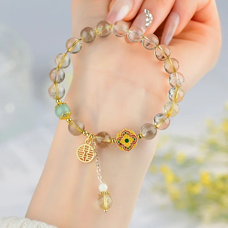 

Натуральный желтый рутилированный кварц, нишевый женский национальный тренд, элегантный браслет, ювелирные изделия