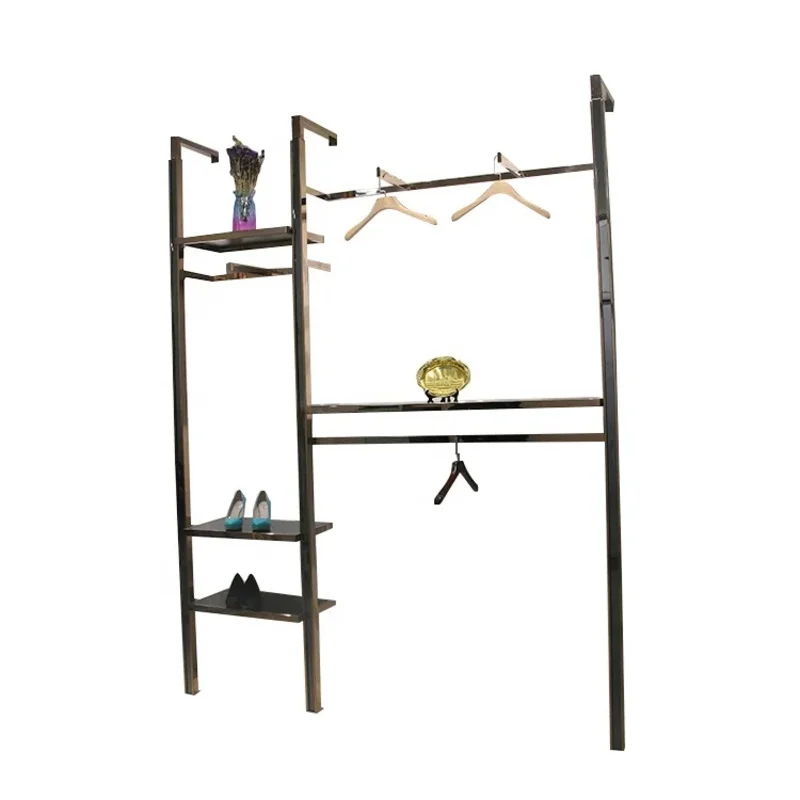 

Customize.Premium Quality Decor Stainless Steel Bright Rose Display Stand Clothing Store Men's Clothes Display Shelf Advertising