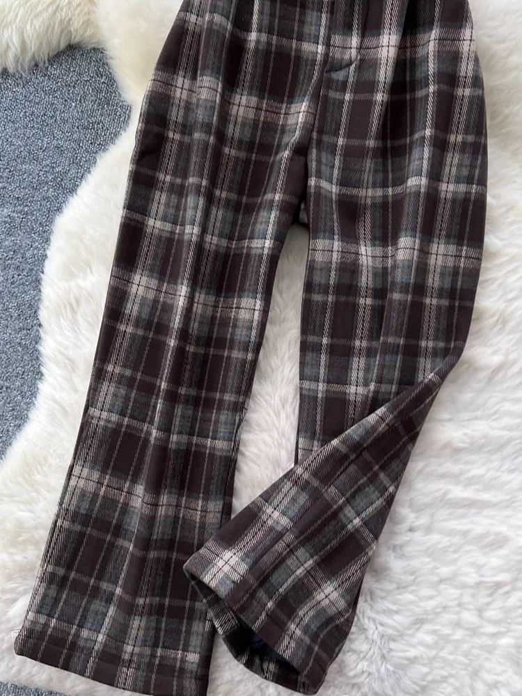 Pantalones de Pierna Recta a Cuadros de Moda, Cintura Alta, Casuales, para Mujer, Estilo Informal, Holgados, Adelgazantes, Talla Grande, Pantalones de Ocio