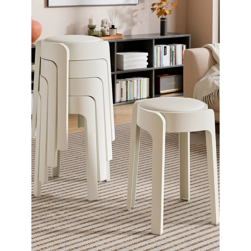 

Plastic Stool for Home Use Extra Thick Sturdy Stackable Bench High Round Seat with Soft Padded Cushion Windmill Stool