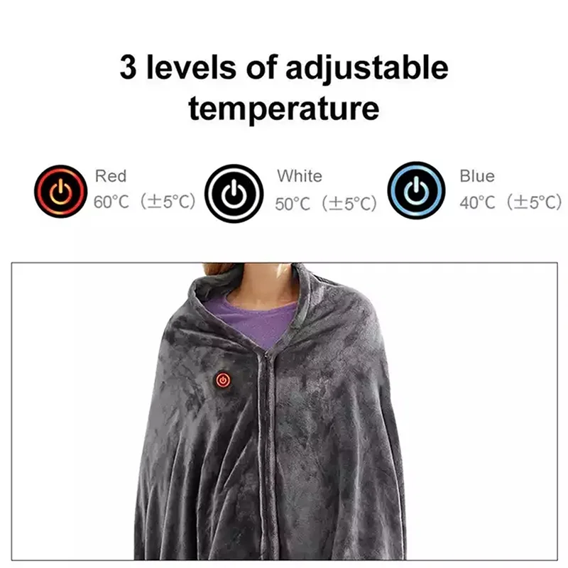 Electric Heated Blanket with USB Charge, Thicker Heater, Heated Shawl, Thermostat, Winter Body Warmer