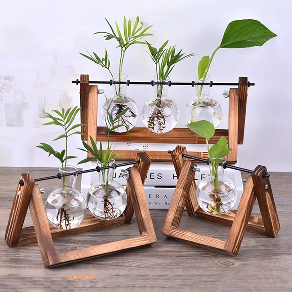 Home Decor Terrarium Tabletop Planter Wooden Frame Glass Vase Flower Pot Hydroponic Plant Vases