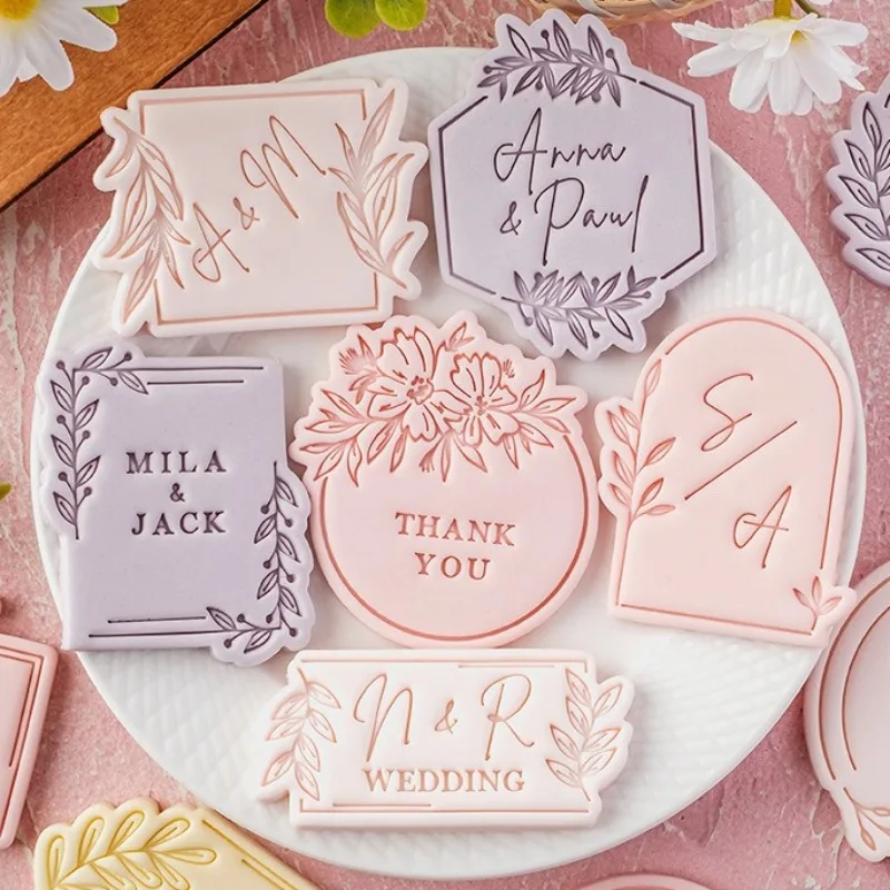 Pink Wedding Party Cookie Cutter Leaf Pattern Fondant Biscuit Mold Baby Shower Party Cookie Embossing Mould Dessert Baking Tool