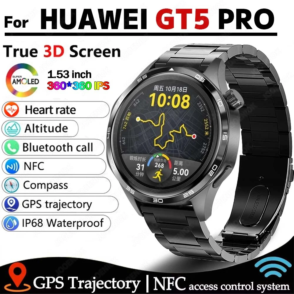 

2024 New For HUAWEI GT5 Pro NFC Smart Watch Men 360*360 HD AMOLED Screen GPS Heart rate Bluetooth Call Waterproof Smart Bracelet