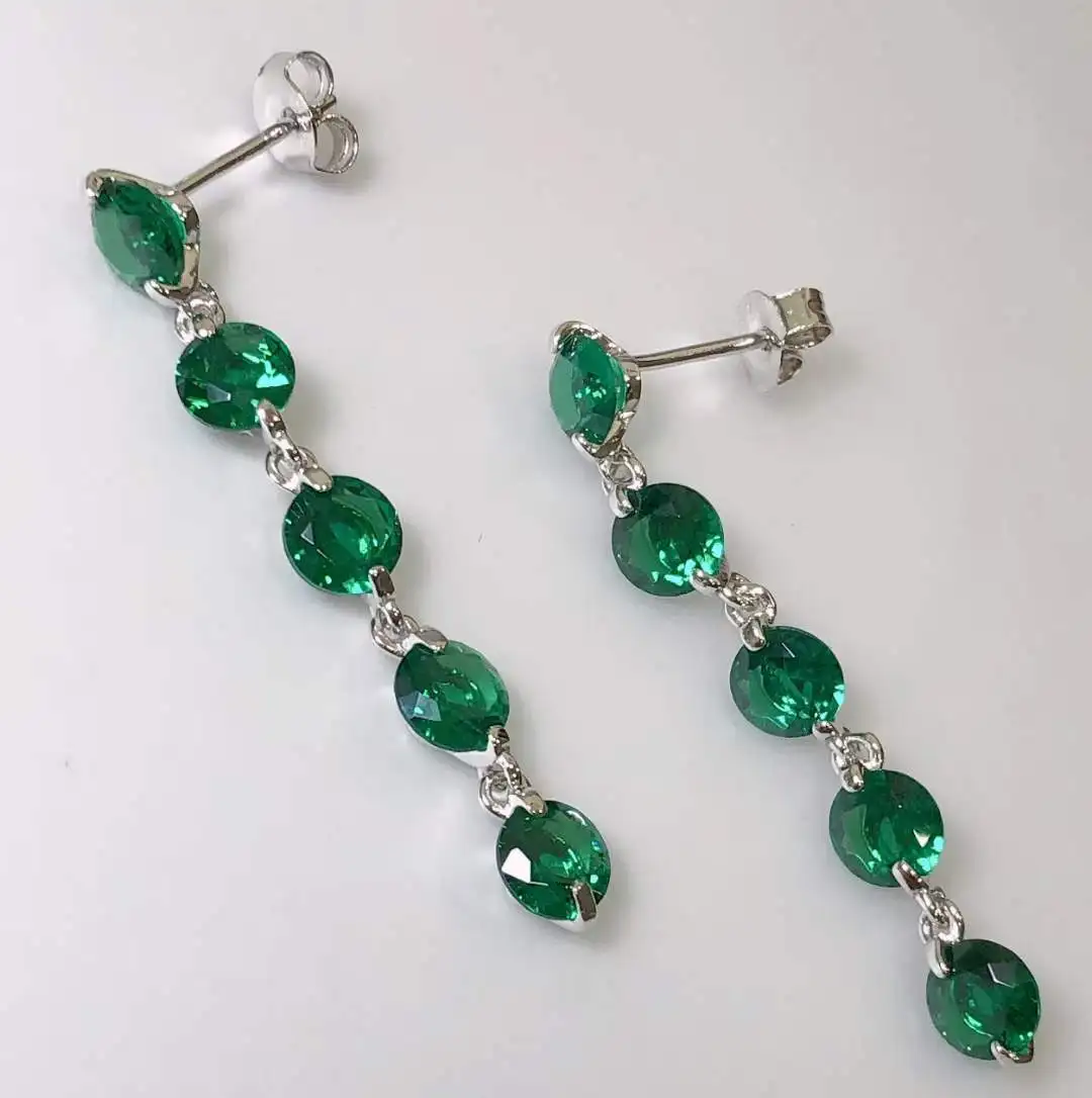 

Natural Green Crystal Earrings For Women 925 Sterling Silver Pendientes Largos Long Earring Gift Fashion Party