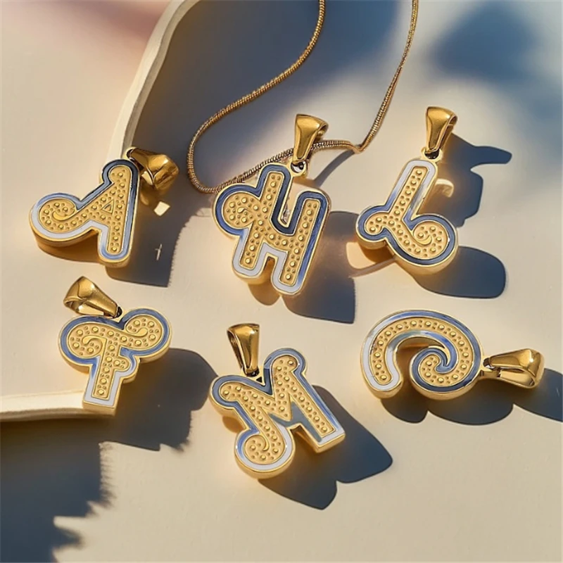10Pcs/Lot 18K Gold Plated Stainless Steel Alphabet Charms for DIY Pendant Necklace Keychain Jewelry Findings Accessories