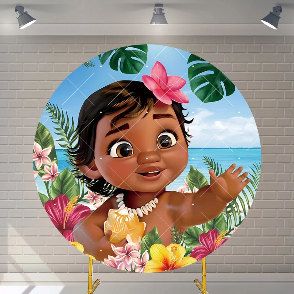 

Moana Ocean Exploration Theme Circular Background Birthday Photography Girl Baby Baptism Cylindrical Banner Decoration Props