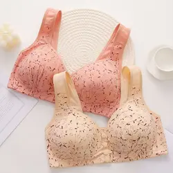 Comfortable Women Bras for Older Women Convenient Breathable Front Close Button Cotton Bras Full Cup Widened Shoulder Straps