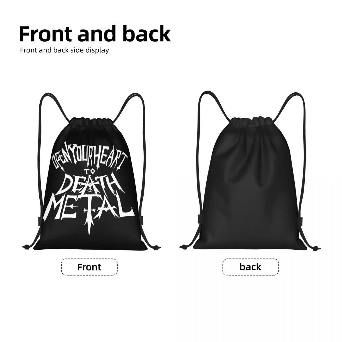 Custom Open Your Heart To Death Metal Drawstring Backpack Bags Men Women Lightweight Gym Sports Sackpack Sacks for Training