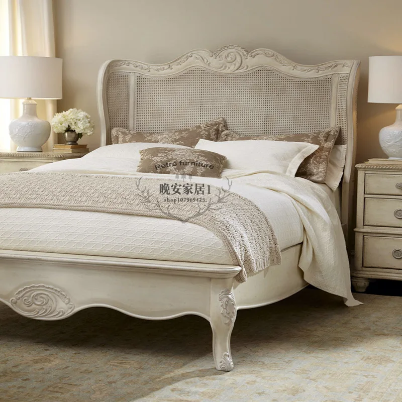 

French furniture, American French retro bed, carved old double bed, Dela Noah style plant vine bed