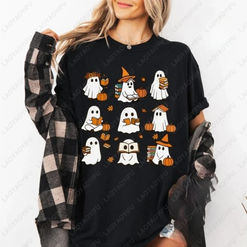

Ghost Reading Books Bookish Halloween Clothing All Saints' Day Book Reading Lover Tshirt Men Women Cotton Camisetas Kawaii Gifts