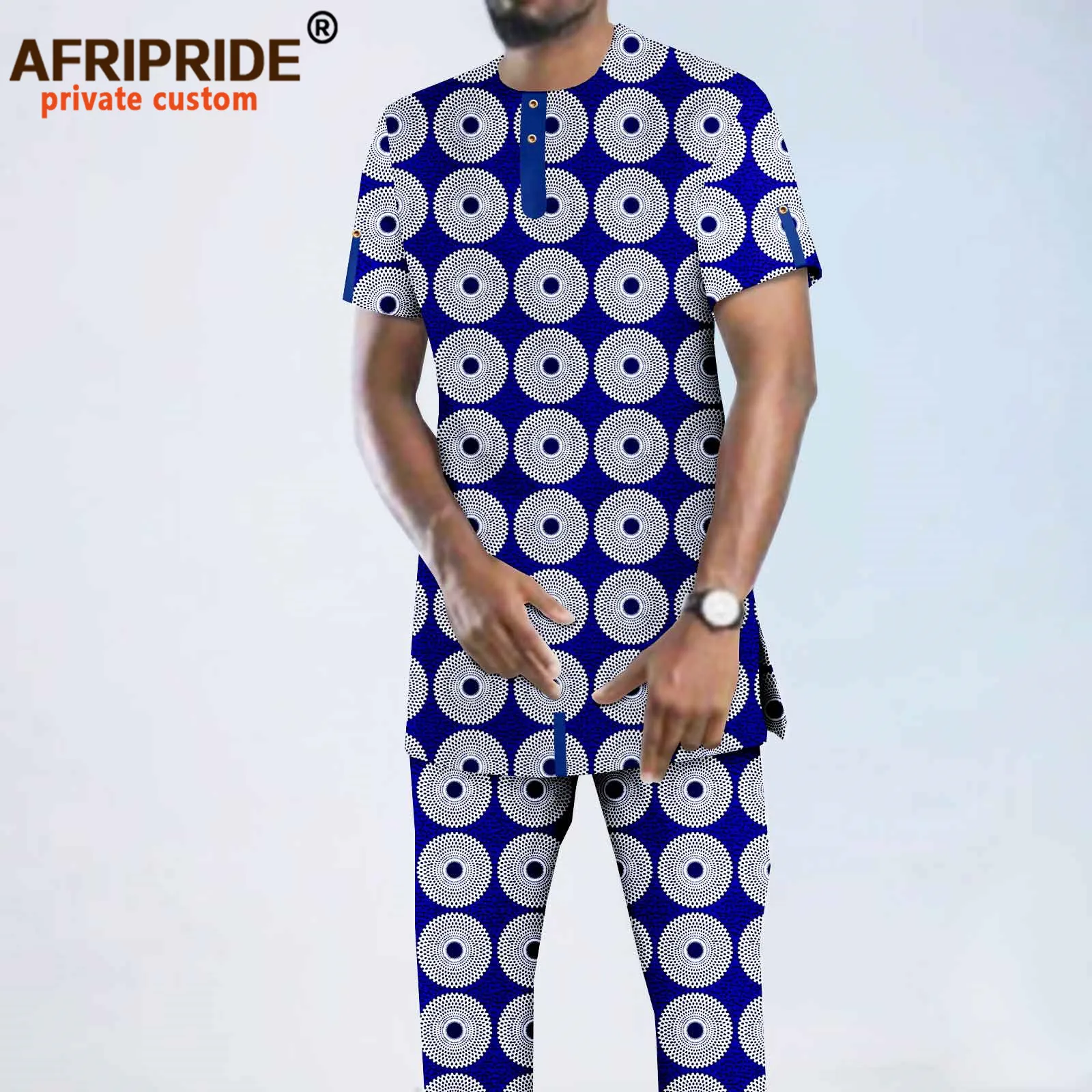 African Clothes for Men Short Sleeve Print Shirts and Pants 2 Piece Set Tracksuit Blouse Dashiki Outfits Plus Size A2216001