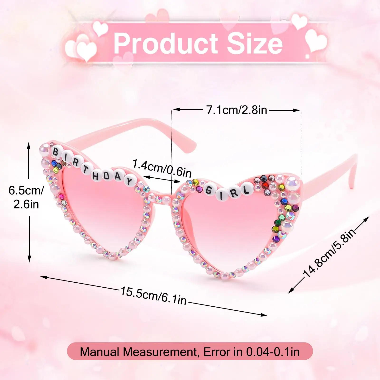 

2 шт. розовые очки на день рождения, ослепительные милые украшения для дня рождения для девочек, солнцезащитные очки в форме сердца на день рождения для дня рождения