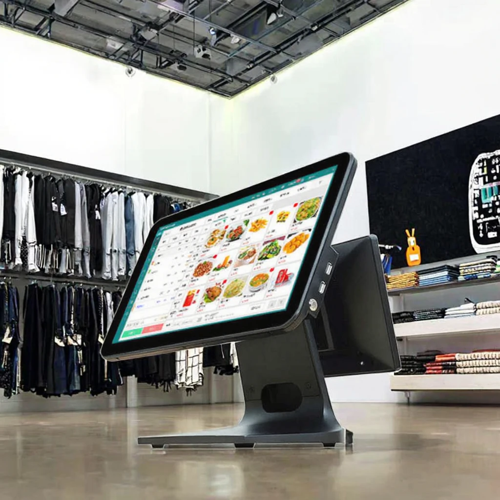 DY All-in-One 15.6 + 11.6 Screen Touch checkout page Device Windows/Android Google Store POS system with dual 11.6 screens