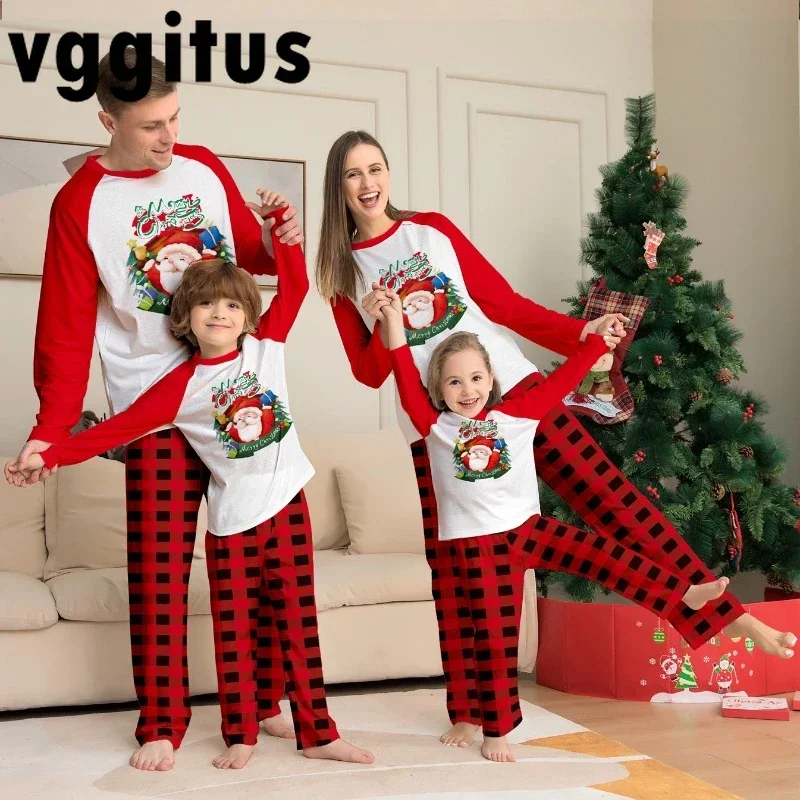 Family Matching Pajamas Outfits Christmas Cartoon Santa Claus Print Home Suit 2pcs Loose Plaid Halloween Parent Child Set H203