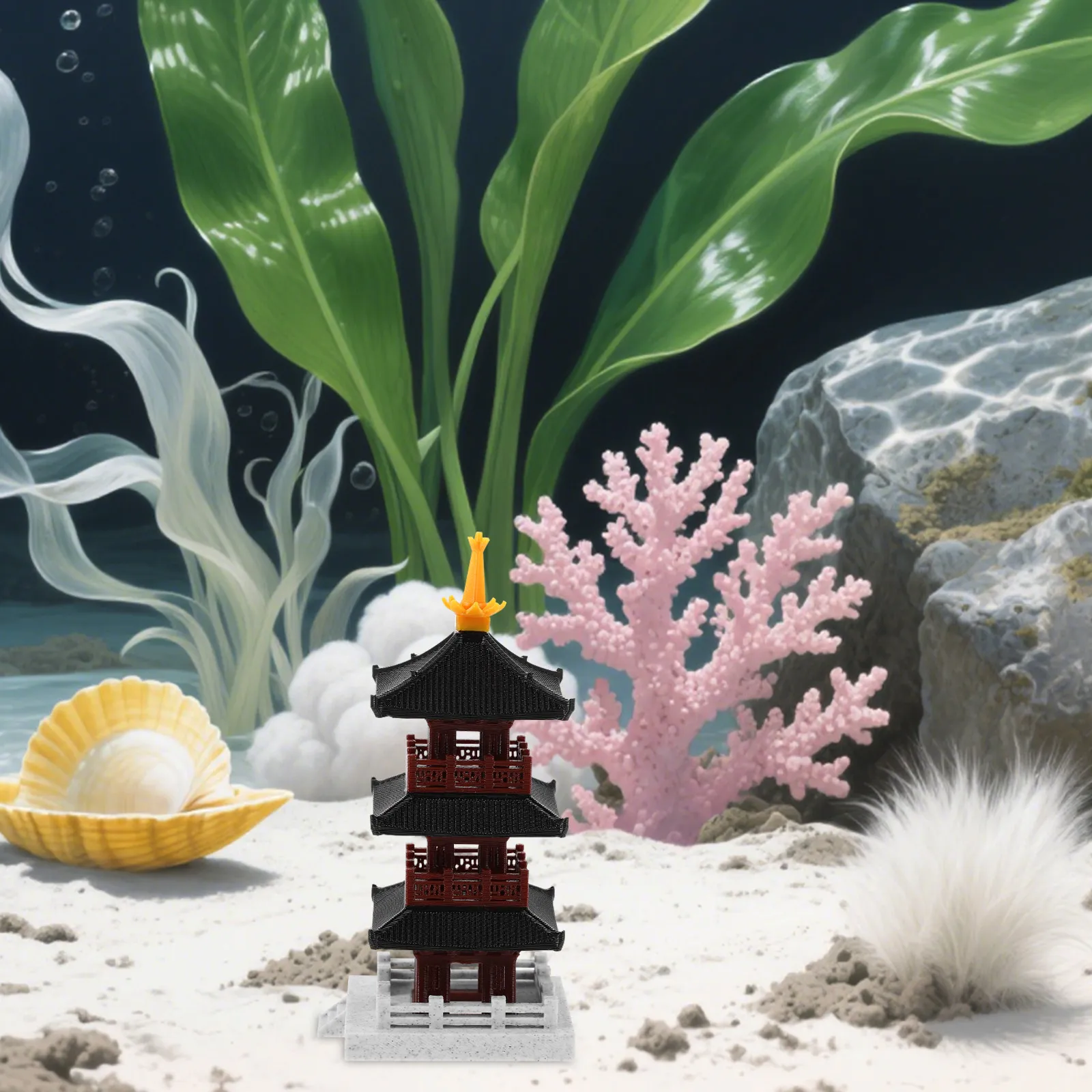 

2Pcs Chinese Ancient Pagoda Statue Small Aquarium Decor Vintage Asian Style Pond Ornament Living Room Study Desktop Pavilion