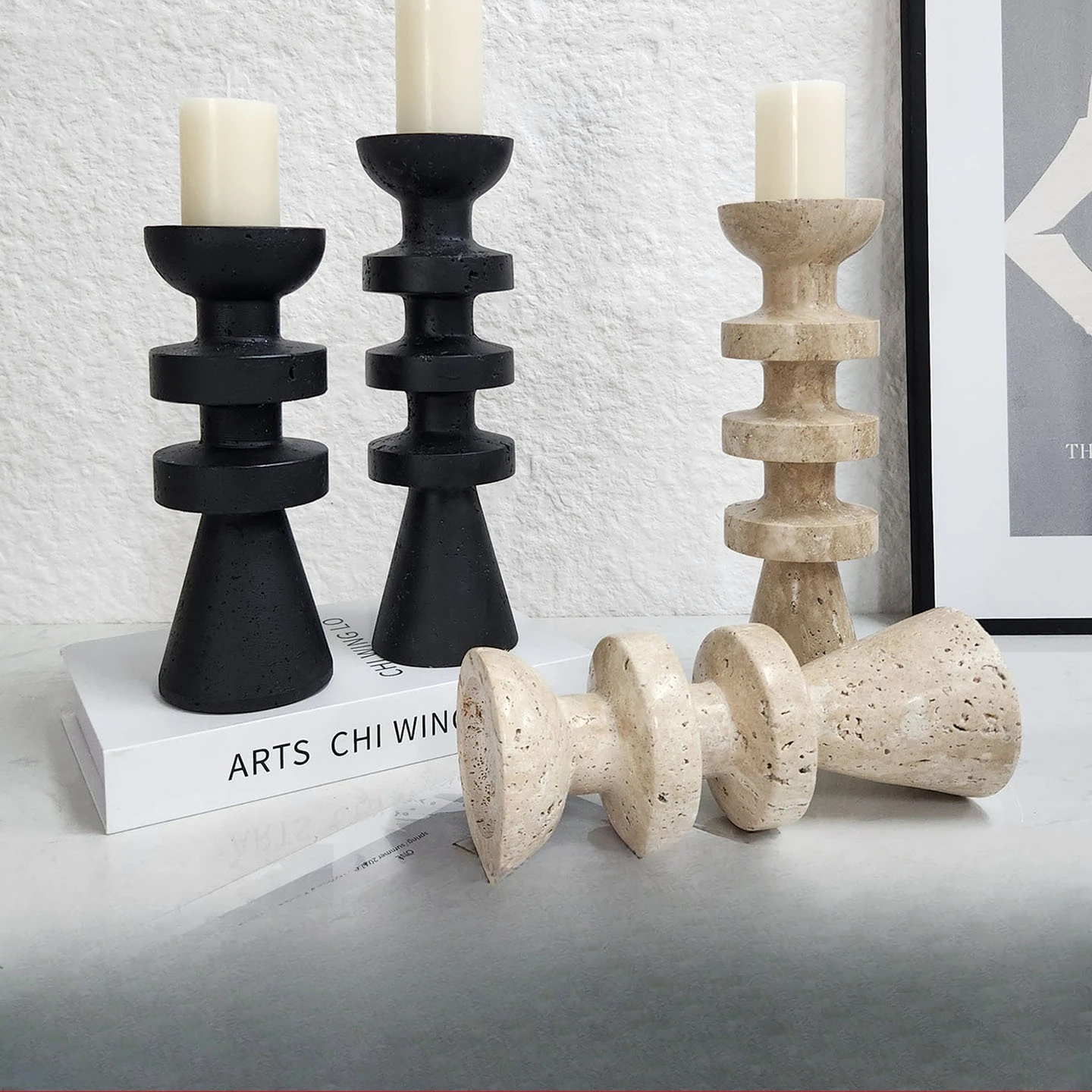 

Candlestick marble geometric ornament - perfect for desk, entryway, hallway, tea room, living room, and home decor