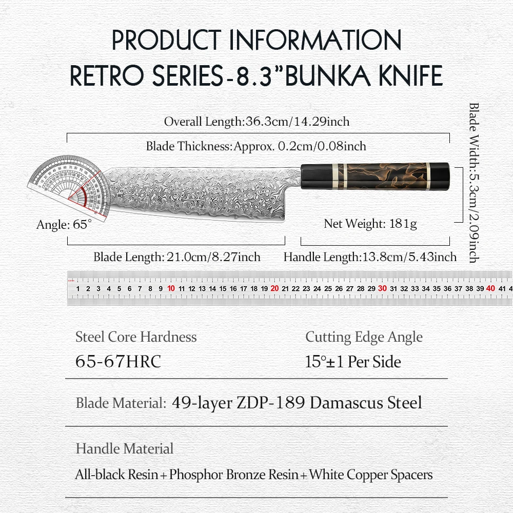 HEZHEN 8.3 Inch Bunka Knife 49 Layers ZDP-189 Damascus steel Powder Core Steel Kitchen Cook Wooden Gift Box kiritsuke Knife