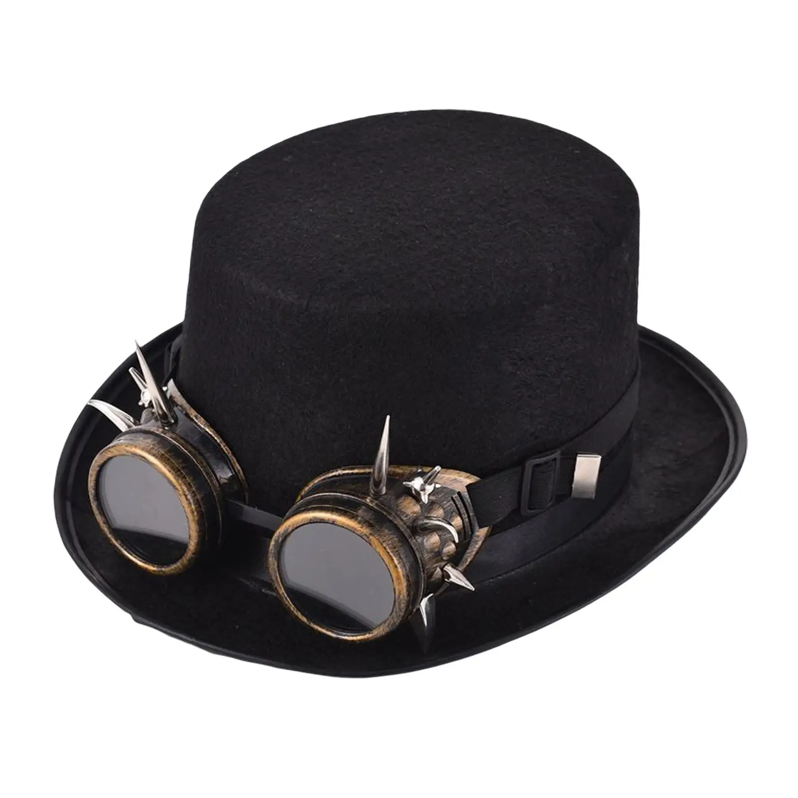 Black Gold Gothic Top Hat Halloween with Gear Costume Steampunk Goggles , Style F