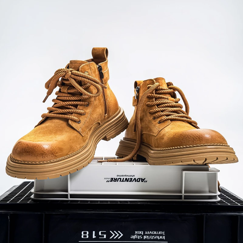 Модные мужские ботинки, весенние удобные кожаные туфли на платформе, мужские трендовые коричневые нескользящие рабочие ботинки для мужчин, повседневная обувь, ковбойские сапоги