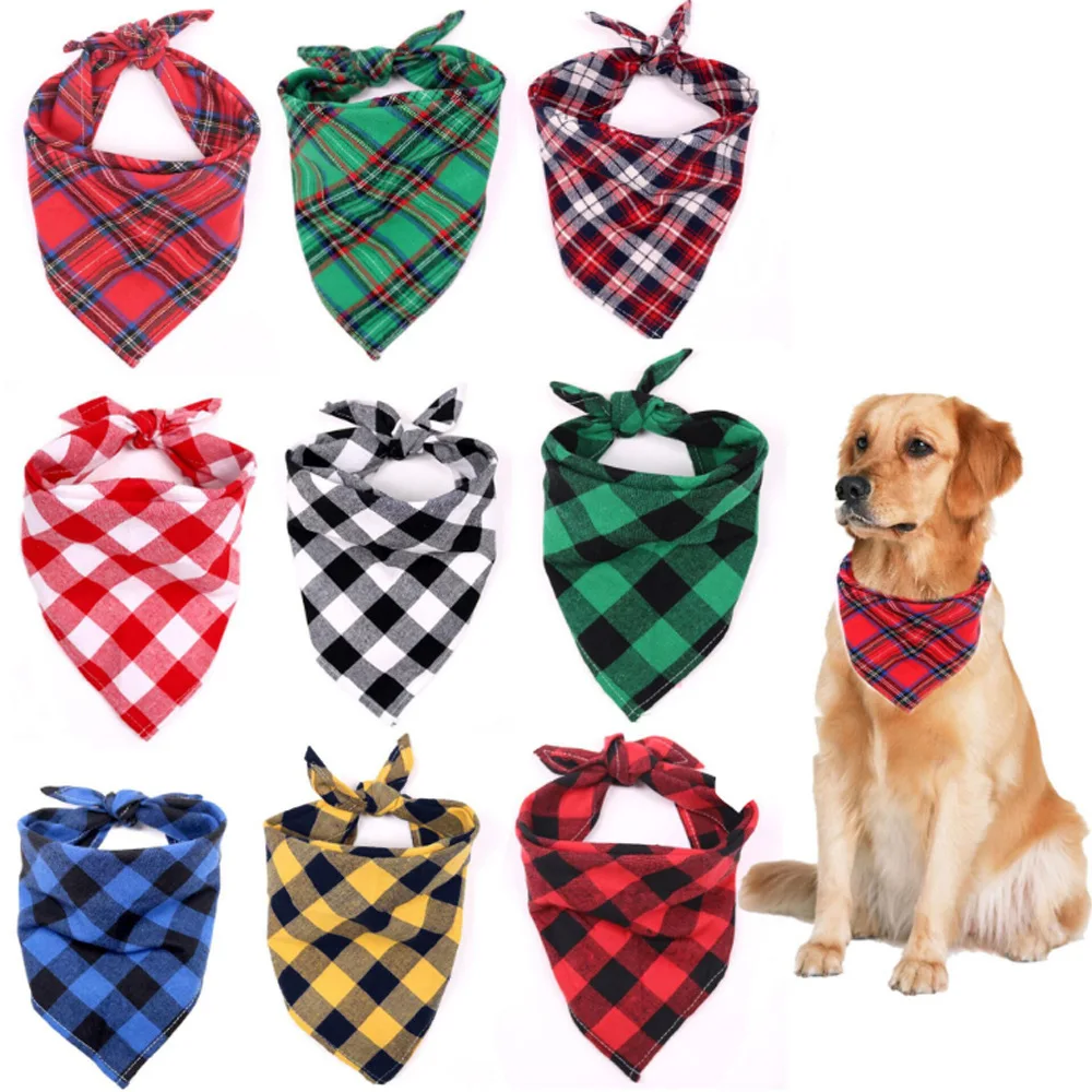 Dog Bandana Large Cotton Plaid Washable Pet Scarf Bow Tie Neck Collar For Dog Cat Puppy Cute Triangular Scarf Bib Accessories