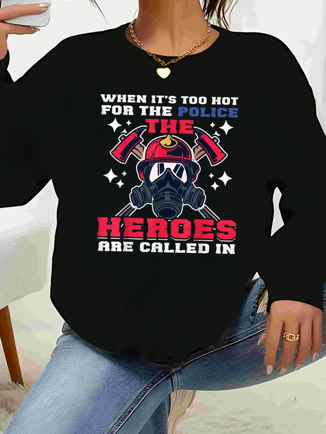 تي شيرت بأكمام طويلة مطبوع عليه رسوم جرافيك لرجال الإطفاء وعشاق مكافحة الحرائق