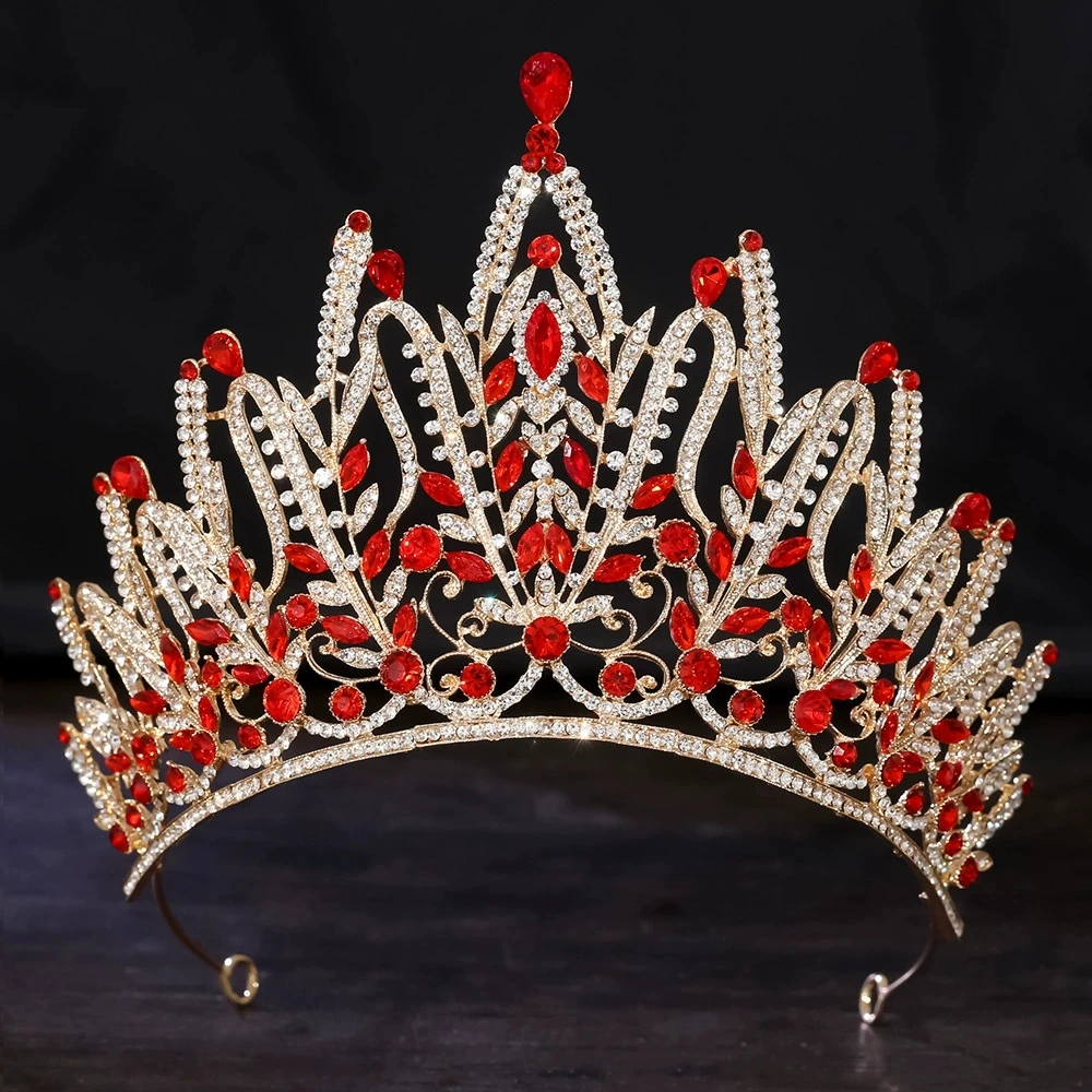 

Red Crystal Wedding Hair Accessories European And American Style Baroque Bride Crown Alloy Headwear