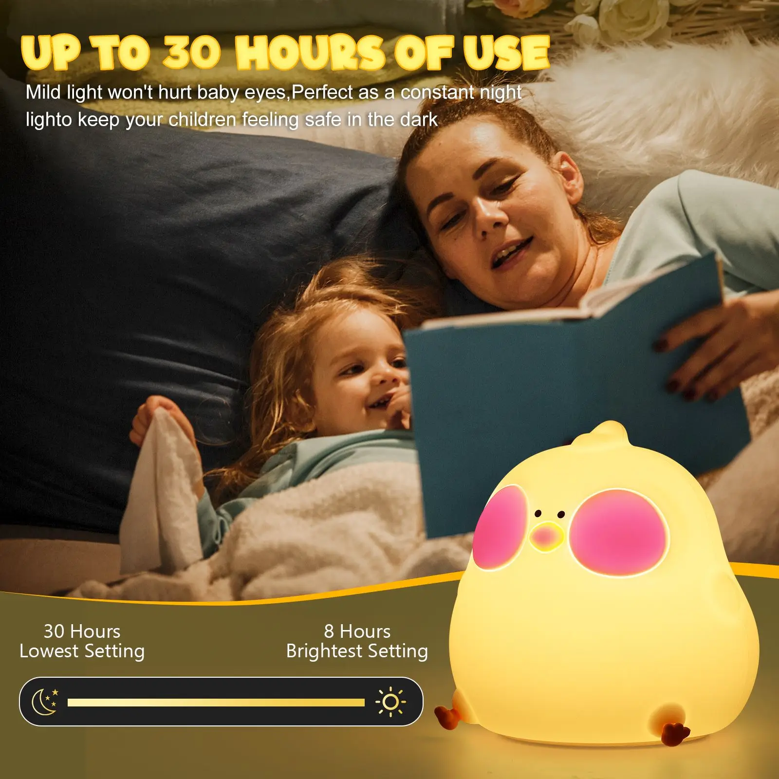 Luz LED de noche de dibujos animados para niños, lámpara de mesita de noche de silicona, recargable por USB, Sensor táctil, temporizador, regalo