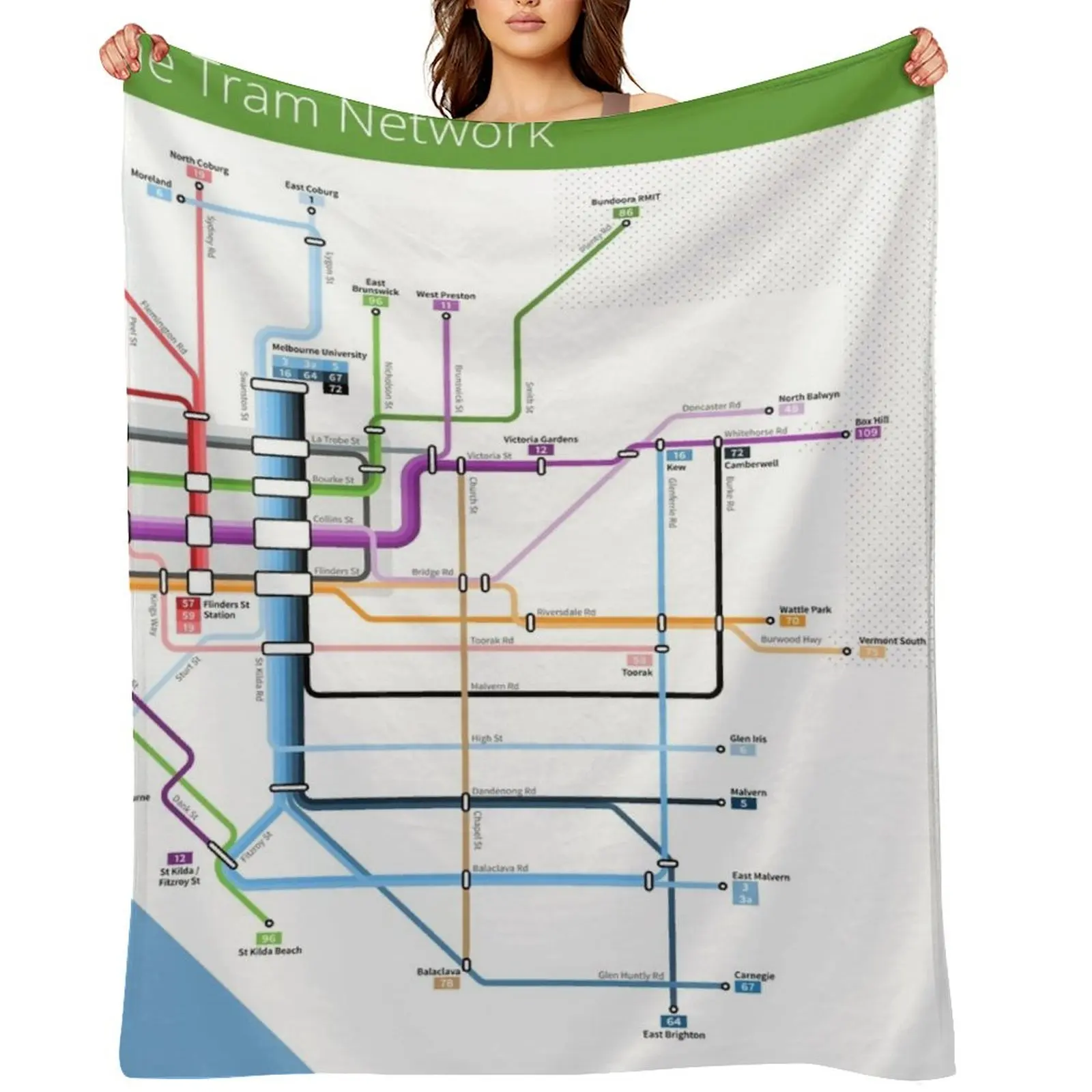 ملبورن ترام خريطة الشبكة رمي بطانية لحاف فاخر الفانيلا لطيف منقوشة البطانيات #1