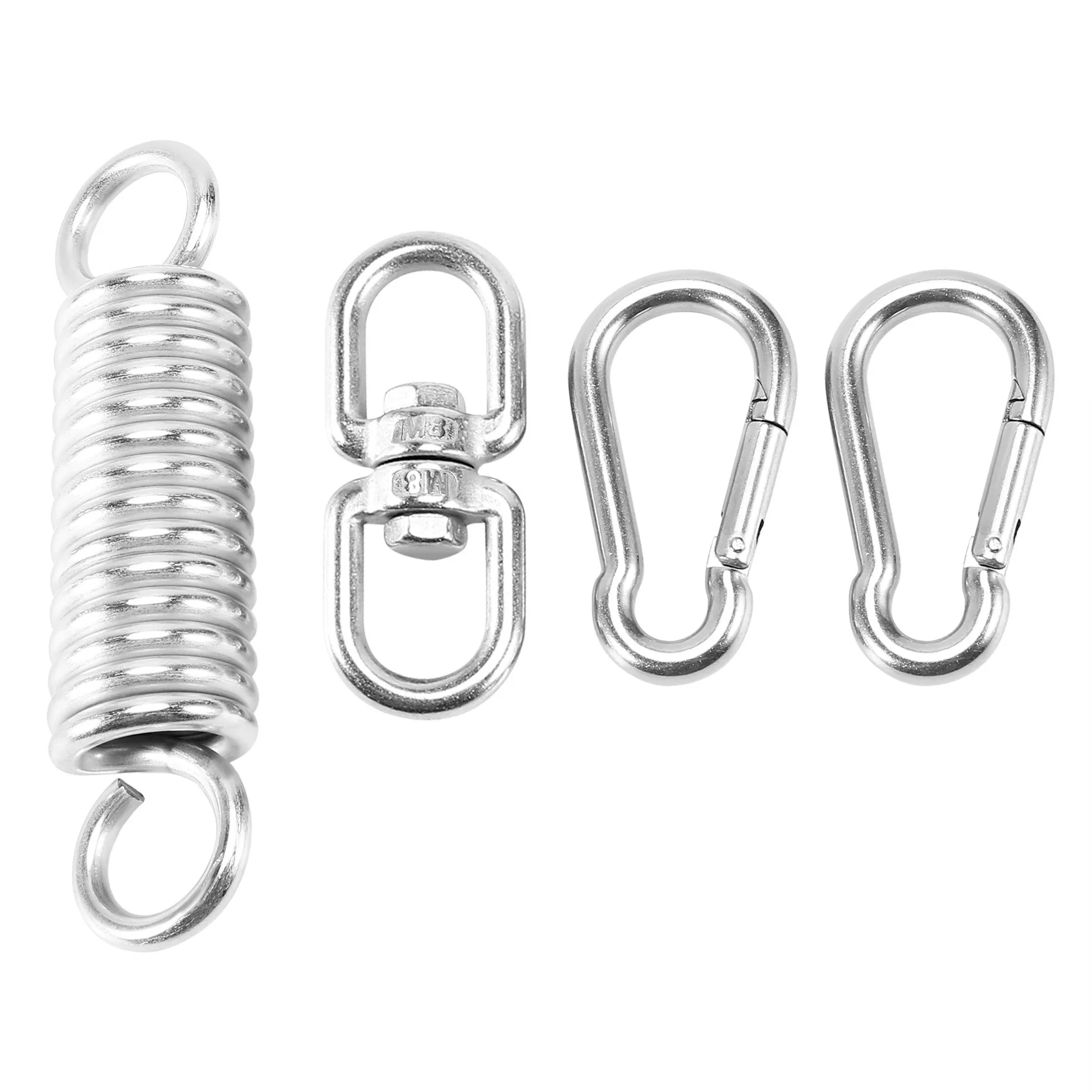 Stainless Steel Swivel Mount Chain with Carabiners and Spring, 1000Lbs Capacity for Heavy Bag, Gym Swing,