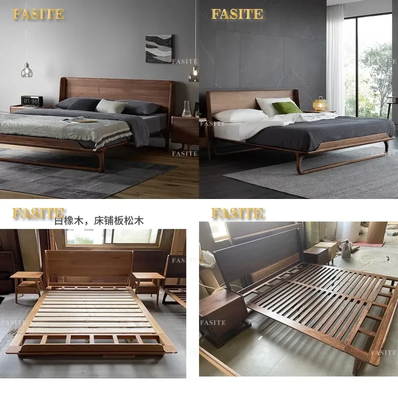 For North American Black Walnut Bed Frame Simple Modern 1.8m Double Bed Nordic Style Master Bedroom Wedding Furniture
