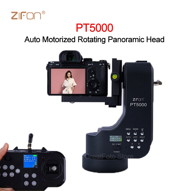 ZIFON PT5000 Auto Motorized Rotating Panoramic Head Remote Control Pan Tilt Video Tripod Head Stabilizer for Sony Canon Camera