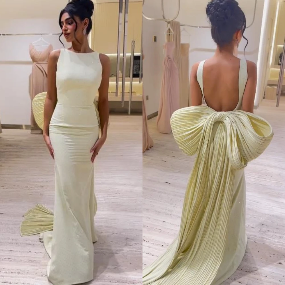 Customized Sexy Sexy Casual Jewel Sheath Quinceanera Open Back Bows Draped Floor Length Skirts Charmeuse Evening