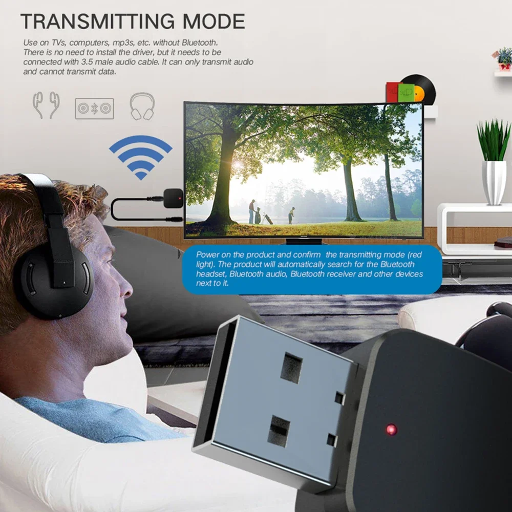 Penerima Pemancar 5.0 Kompatibel dengan Bluetooth Nirkabel 2 In 1 Adaptor Musik USB Audio Stereo 3.5Mm Adaptor USB Mini untuk Laptop
