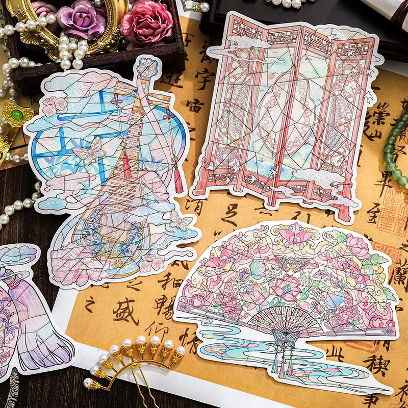 

Восточные эстетические 3D наклейки, элегантная коллекция, диорама, наклейка для ведения журнала, китайские художественные наклейки, наклейка для снятия стресса
