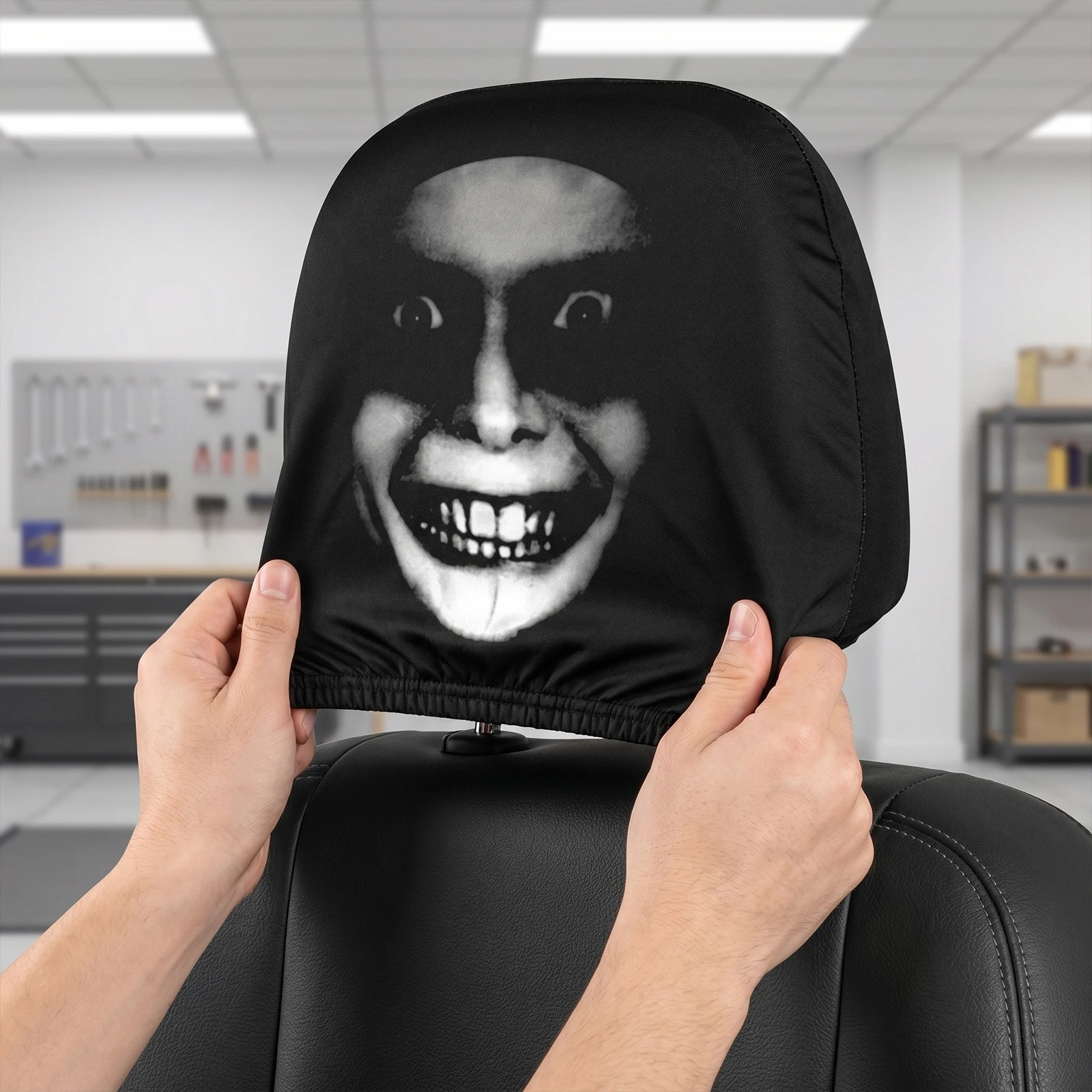 2PCS Headrest Protector Stretchy Washable Scary Face Head Rest Cover Breathable Reusable Universal Fit for Most Cars Sedan SUV