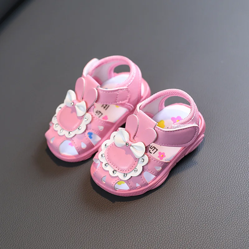 Baby Girls First Walker Shoe 0-3y Princess Bunny Cute Non-slip Kids Fashion Toes Wrapped Sandals Hollow Hook & Loop Call Shoes