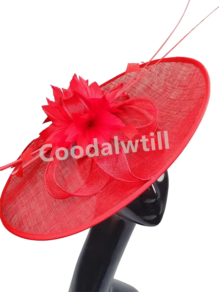 Wedding Red Big Fascinator Derby Hat Women Formal Kentucky Party Millinery Cap Church Event Large Headpiece Ladies Fedora Cap