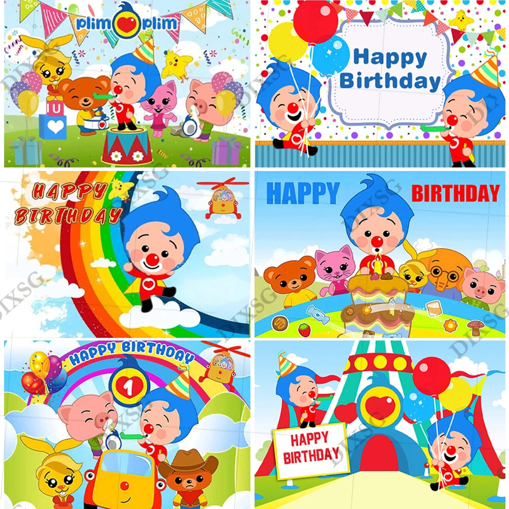 DIXSG Plim Happy Birthday Photography Backdrop Blue Hair Boy Baby Shower Pig Bear Banner Background Rainbow Photo Studio Props