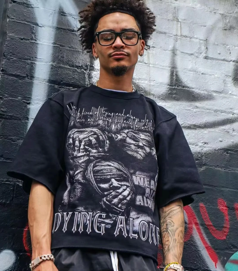 Harajuku خمر الأزواج الهيب هوب موضة الشارع الشهير شارع العليا تي شيرت شعبي الرجال الأمريكية عادية Y2k بلايز المتضخم تي شيرت #2