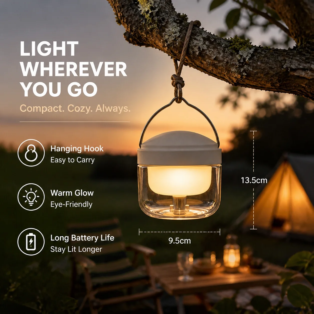 3‑in‑1 Multifunctional Retractable Camping Light, USB Rechargeable Stepless Dimmable Eye‑Care LED Desk Lamp, Cordless No‑Wiring