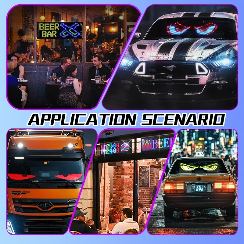 Car Truck Windshield Flexible LED Display Screen Blinking Eyes Animated Screen APP Programmable Soft LED Displays for Truck 24V