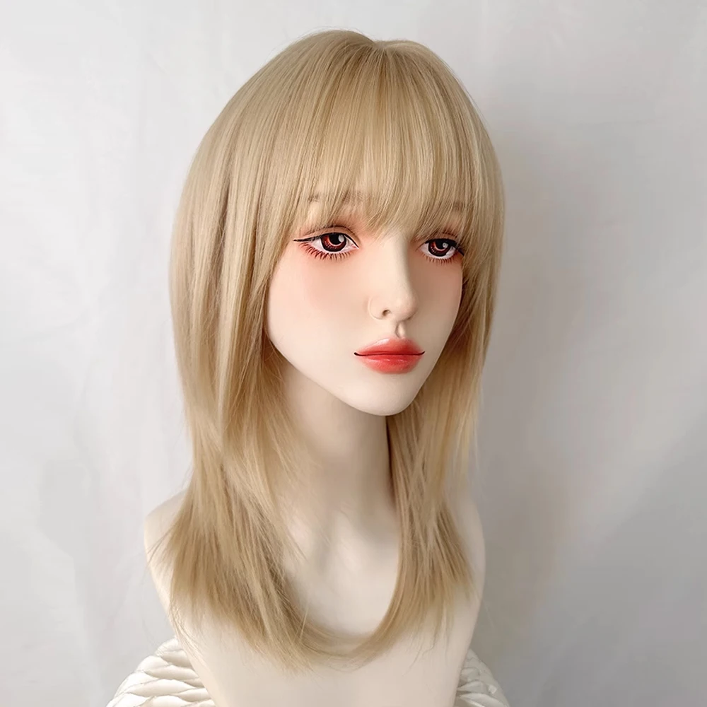 شقراء لوليتا تأثيري شعر مستعار رقيق الاصطناعية قصيرة مستقيم المرأة شعر مستعار مقاومة للحرارة للحزب اليومي #4