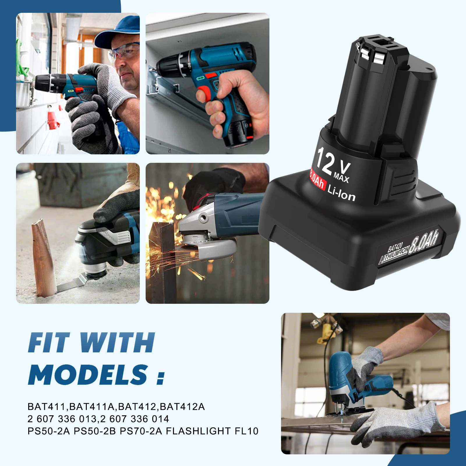 لبوش BAT420 بطارية 12 فولت 8.0Ah ليثيوم أيون قابلة للشحن BAT412A BAT413A D-70745Gop 2607336013 2607336014 أداة تبديل البطارية #6